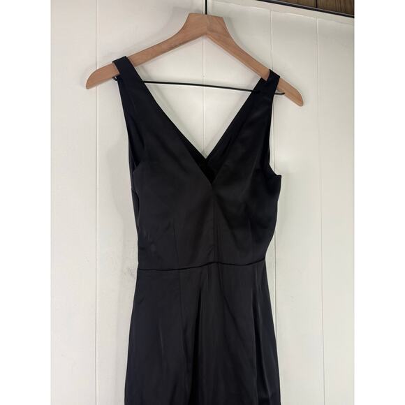 Abercrombie & Fitch Black Satin Ruched Cutout Midi Dress Size XS Tall - Picture 6 of 8